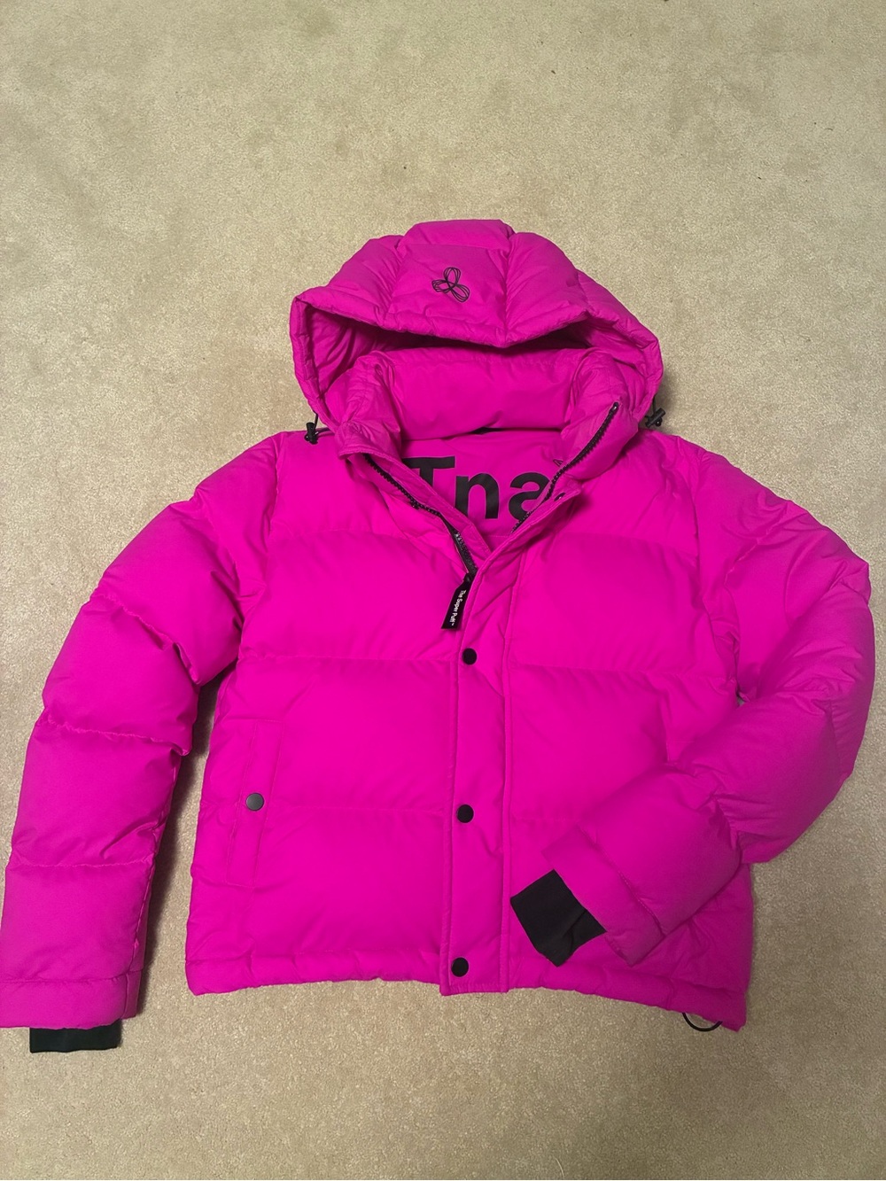 Bright Pink Puffer Jacket with Hood - TNA super puff
